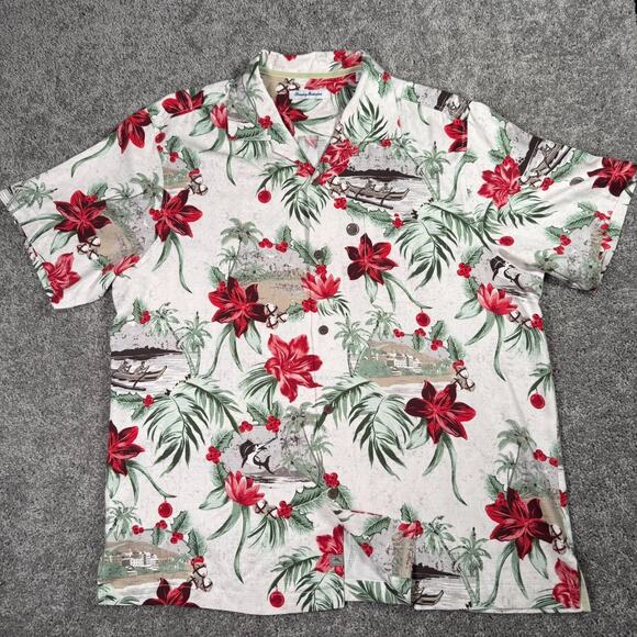 Tommy Bahama Hawaiian Camp Shirt Floral Holiday Christmas Red Poinsettia XL - Picture 2 of 8